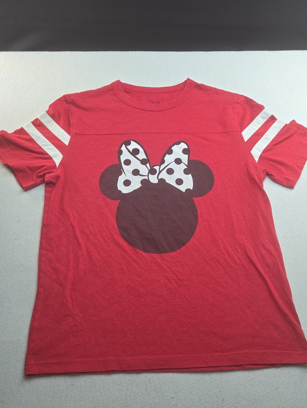 Red Minnie Mouse Graphic Tee with White Stripe Sleeves
